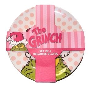 Dr. Seuss The Grinch Set of 4 Melamine Plates Pink Polka Dot Holiday Party